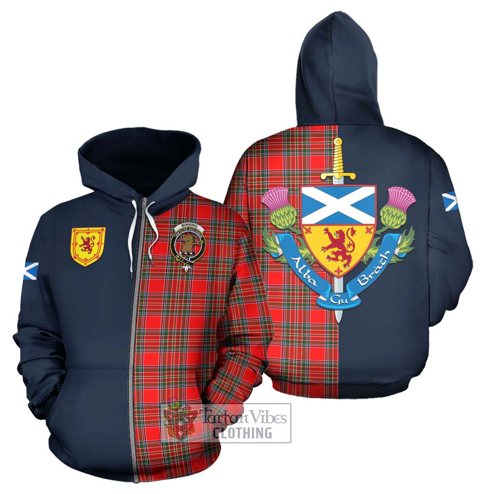 Tartan Vibes Clothing Binning Tartan Hoodie with Scottish Lion Royal Arm Half Style