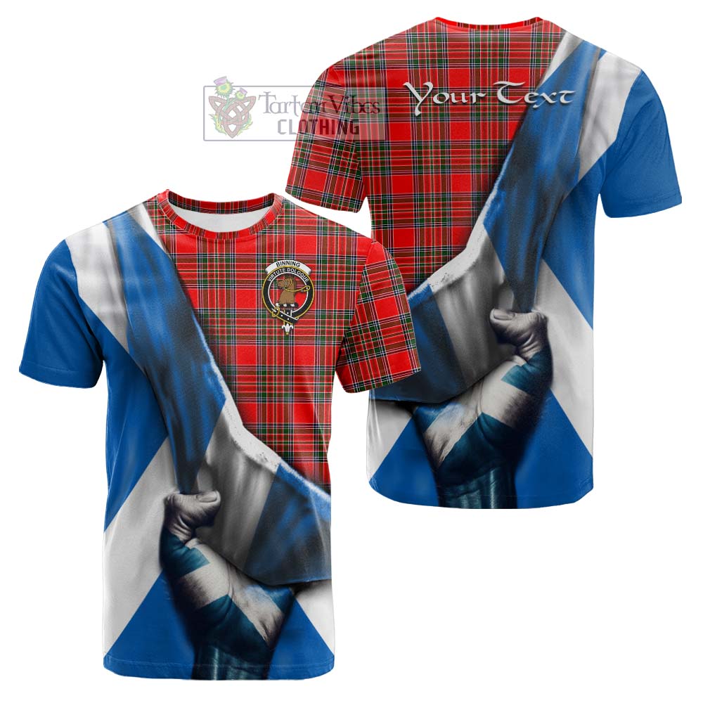 Tartan Vibes Clothing Binning Tartan Cotton T-shirt with Family Crest Scotland Patriotic Style