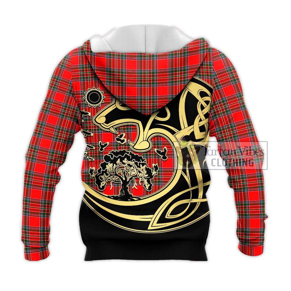 Binning Tartan Knitted Hoodie with Family Crest Celtic Wolf Style - Tartan Vibes Clothing