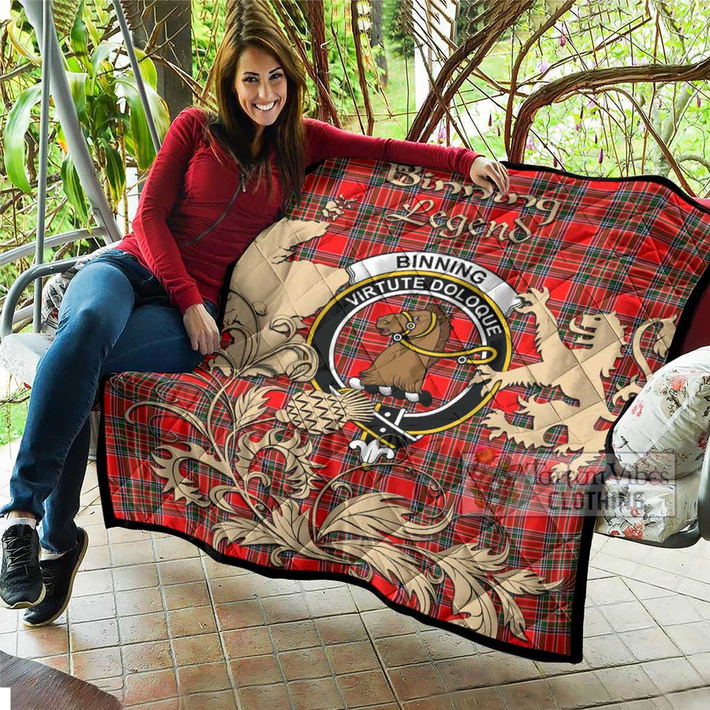 Tartan Vibes Clothing Binning Tartan Quilt with Family Crest and Scottish Symbol Style