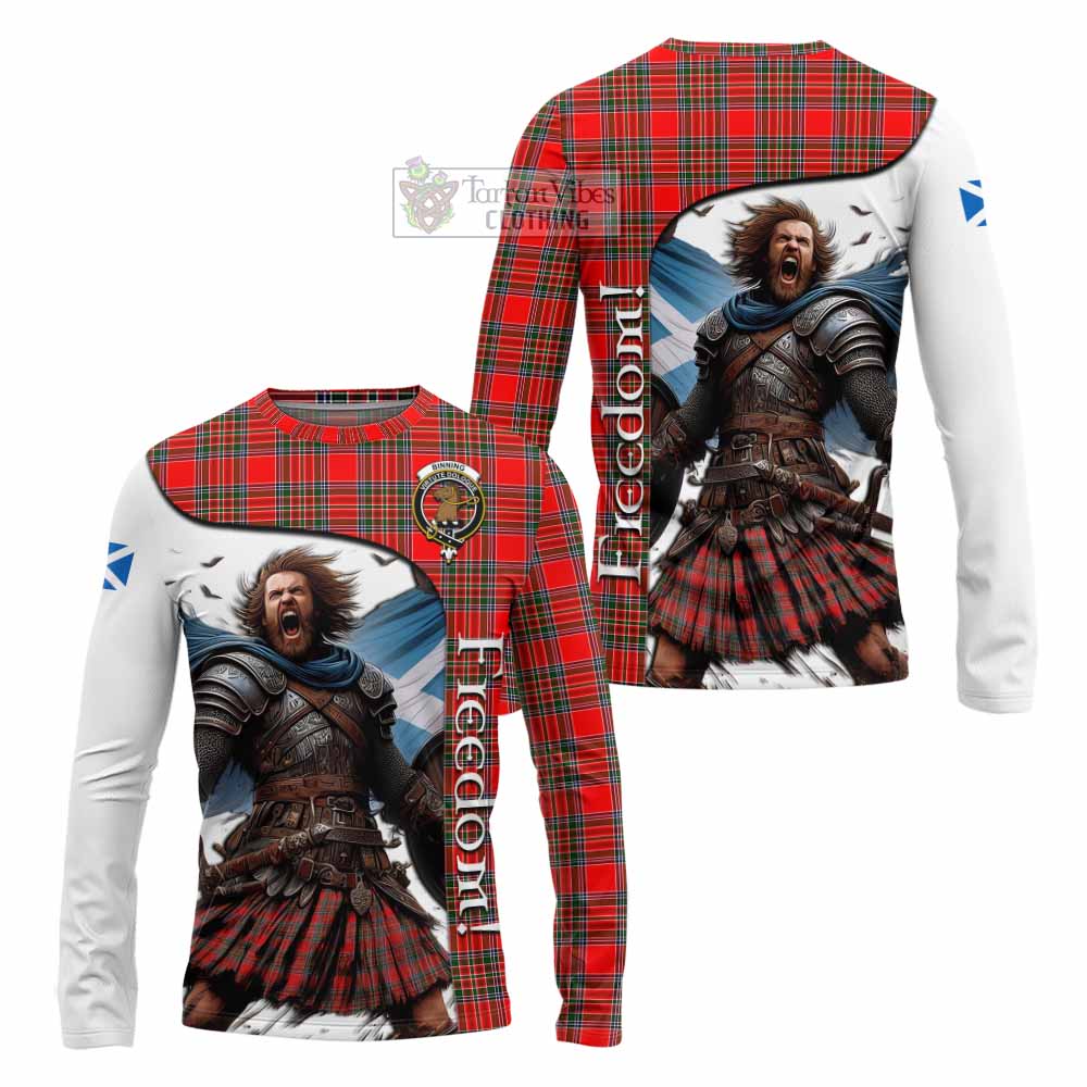 Tartan Vibes Clothing Binning Crest Tartan Long Sleeve T-Shirt Inspired by the Freedom of Scottish Warrior