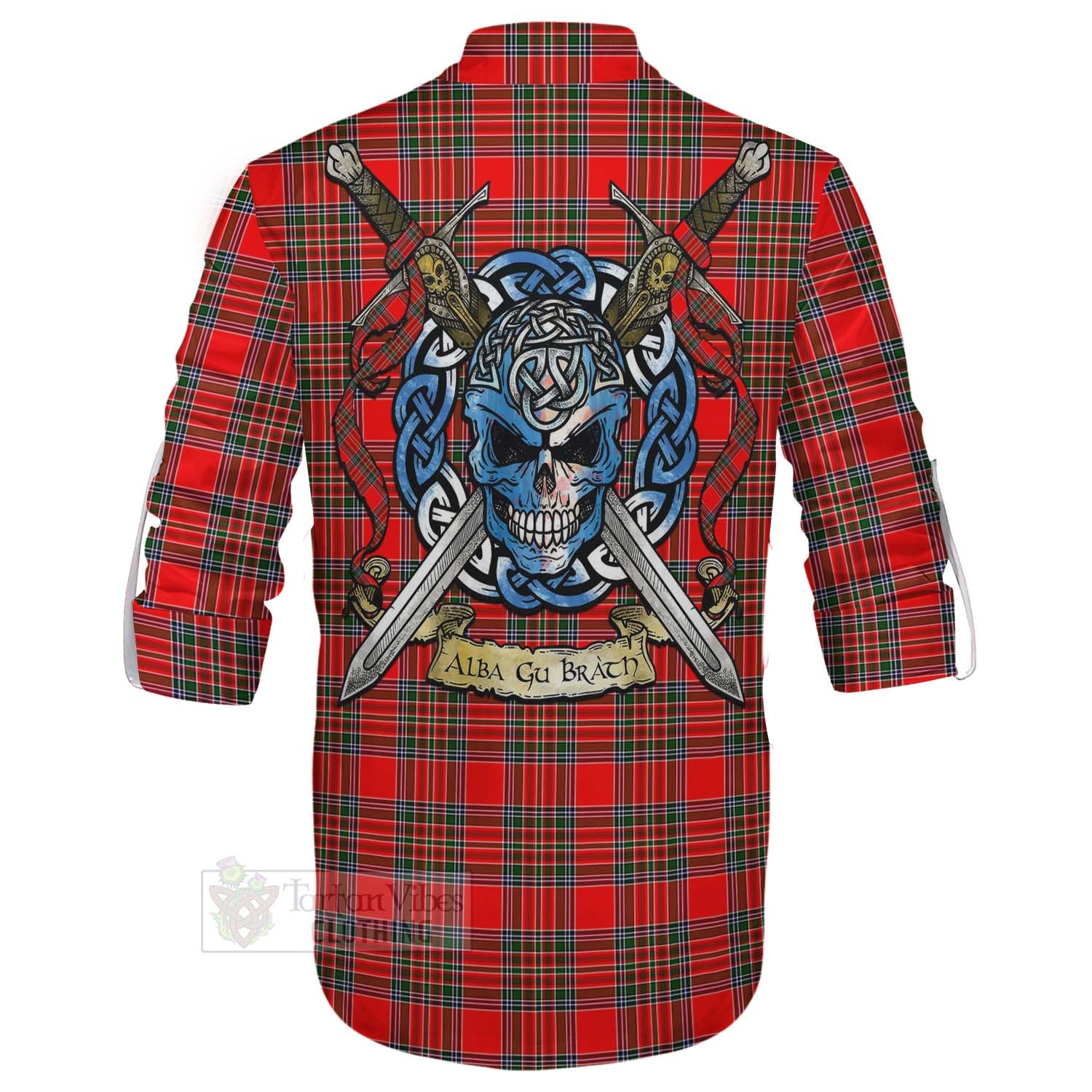 Tartan Vibes Clothing Binning Tartan Ghillie Kilt Shirt with Family Crest Celtic Skull Style