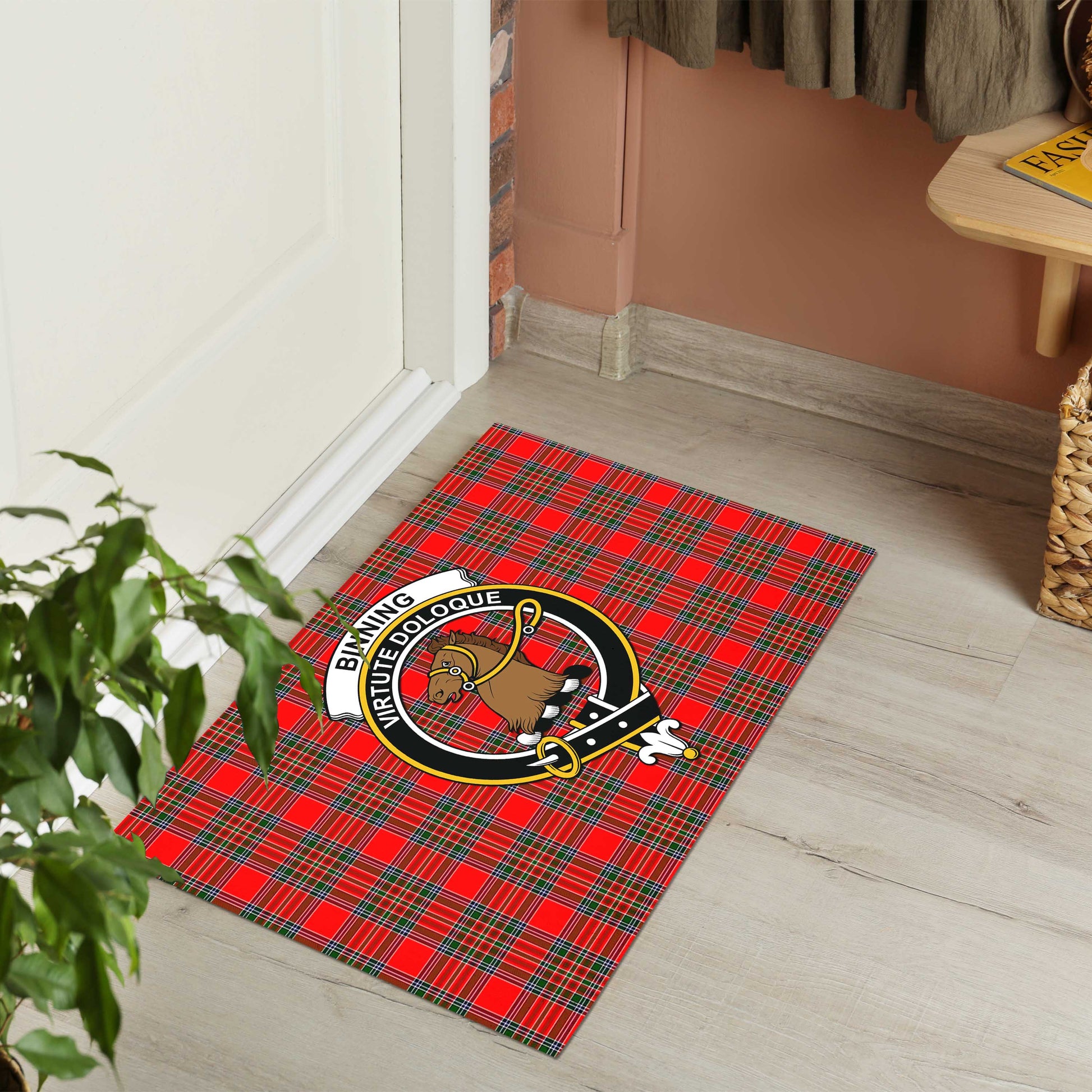 Binning Tartan Door Mat with Family Crest - Tartanvibesclothing