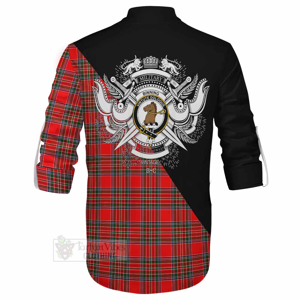 Tartan Vibes Clothing Binning Tartan Ghillie Kilt Shirt with Family Crest and Military Logo Style