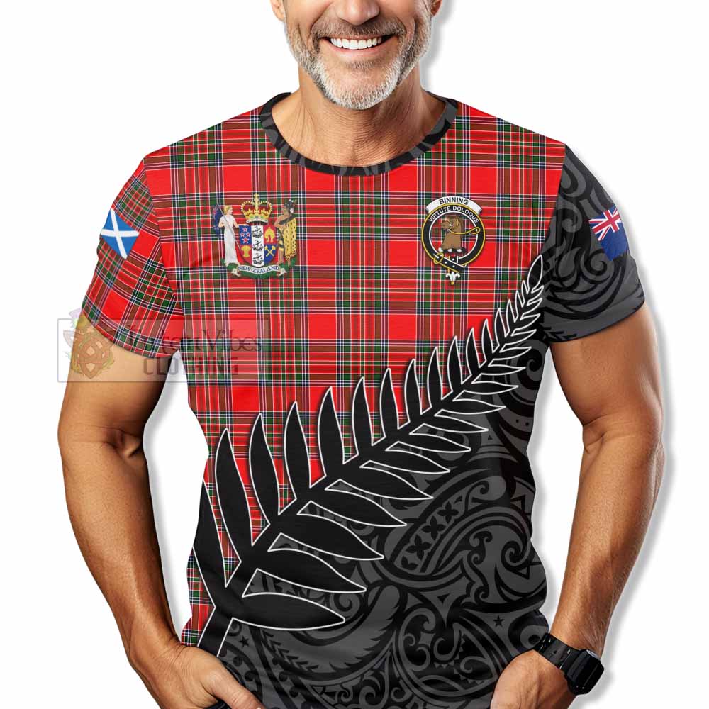 Tartan Vibes Clothing Binning Crest Tartan T-Shirt with New Zealand Silver Fern Half Style