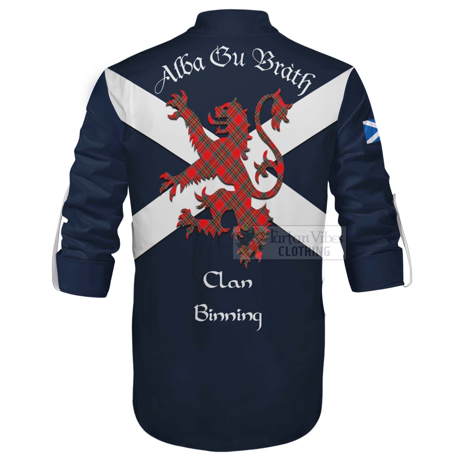 Tartan Vibes Clothing Binning Tartan Lion Rampant Ghillie Kilt Shirt Proudly Display Your Heritage with Alba Gu Brath and Clan Name