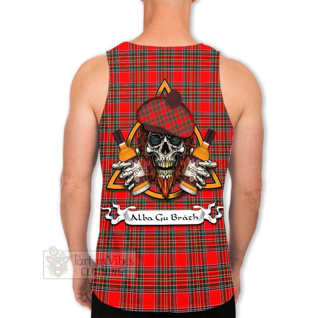 Tartan Vibes Clothing Binning Tartan Men's Tank Top with Family Crest and Bearded Skull Holding Bottles of Whiskey