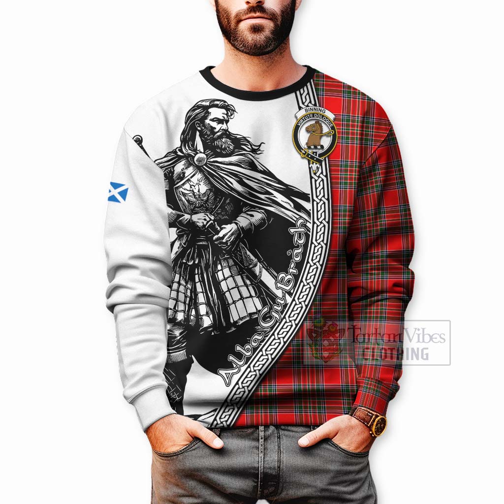 Tartan Vibes Clothing Binning Tartan Clan Crest Sweatshirt with Highlander Warrior Celtic Style