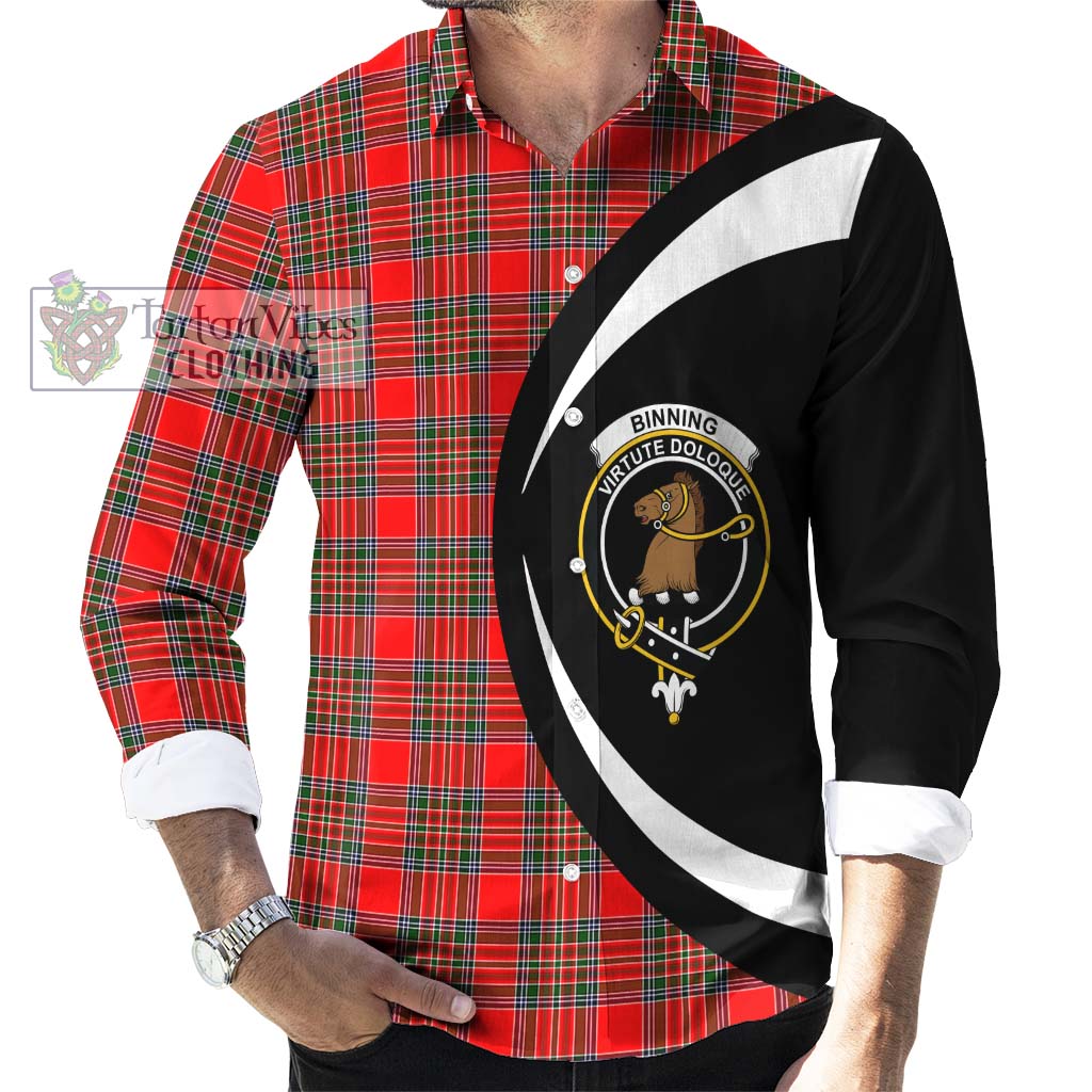 Binning Tartan Long Sleeve Button Up with Family Crest Circle Style - Tartan Vibes Clothing