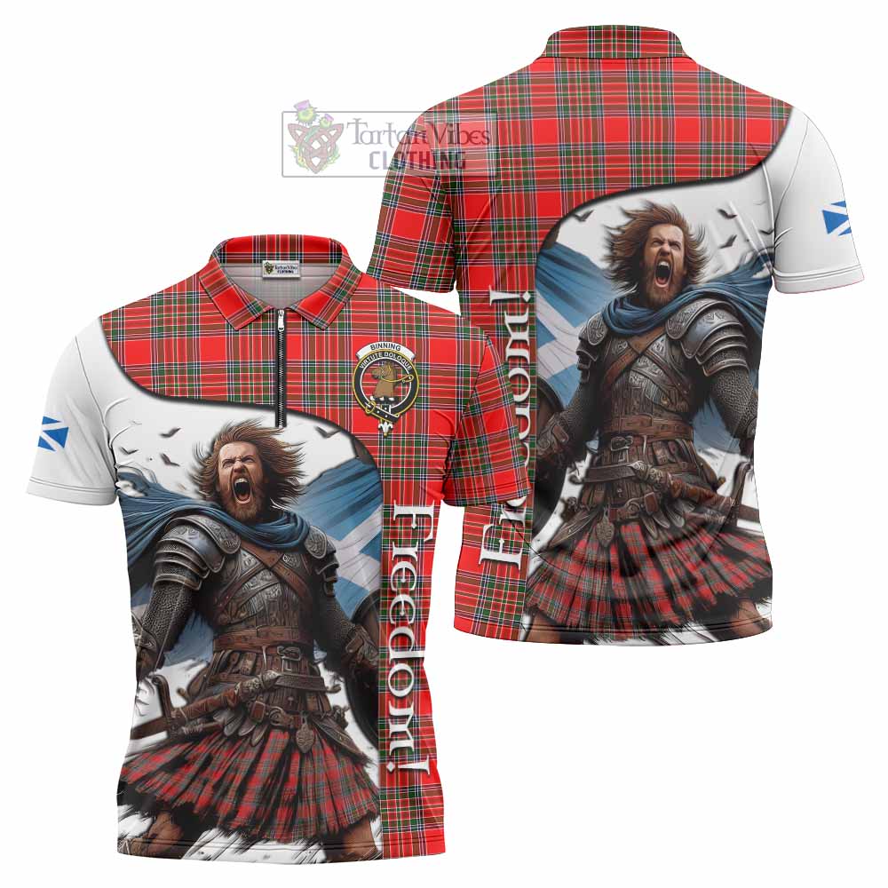 Tartan Vibes Clothing Binning Crest Tartan Zipper Polo Shirt Inspired by the Freedom of Scottish Warrior