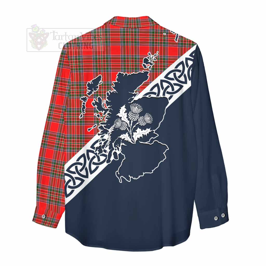 Tartan Vibes Clothing Binning Tartan Women's Casual Shirt Featuring Thistle and Scotland Map