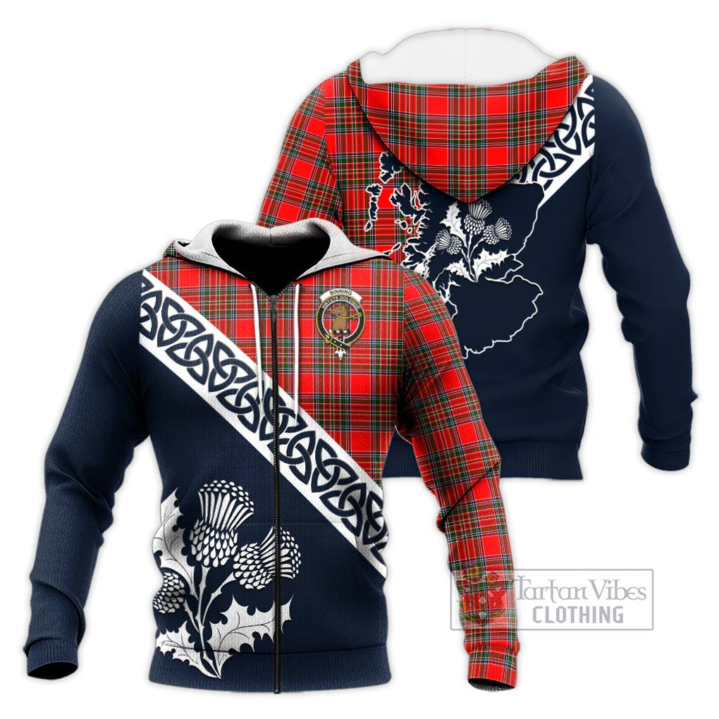 Tartan Vibes Clothing Binning Tartan Knitted Hoodie Featuring Thistle and Scotland Map