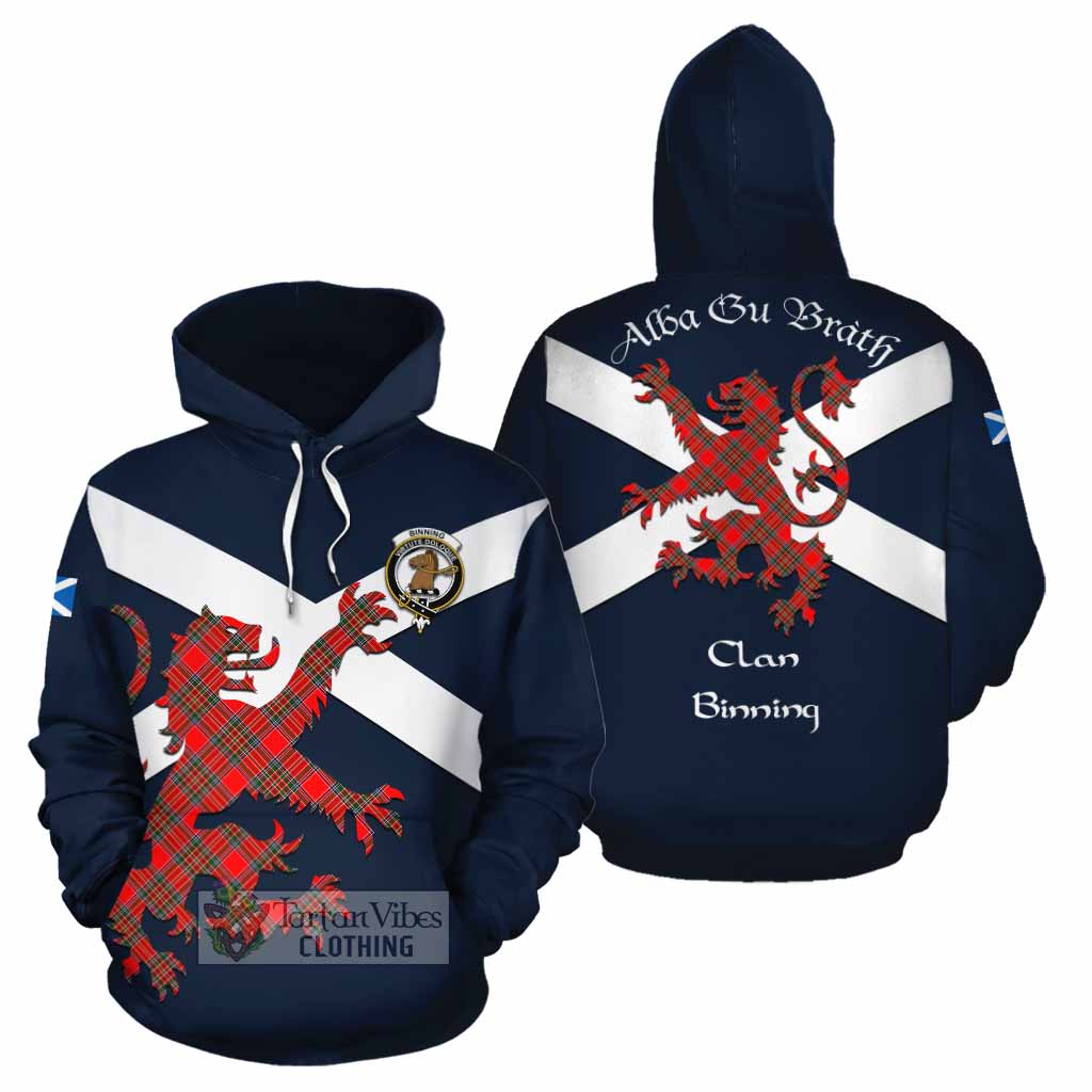 Tartan Vibes Clothing Binning Tartan Lion Rampant Cotton Hoodie Proudly Display Your Heritage with Alba Gu Brath and Clan Name