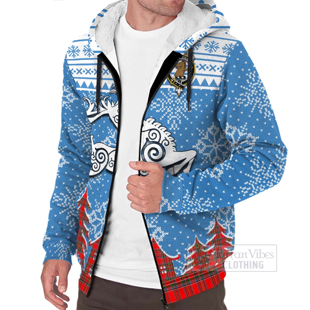 Tartan Vibes Clothing Binning Clan Christmas Sherpa Hoodie Celtic Reindeer Style