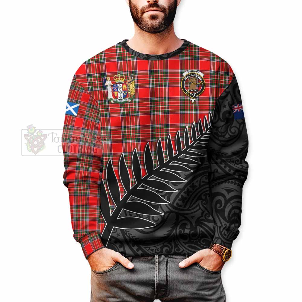 Tartan Vibes Clothing Binning Crest Tartan Sweatshirt with New Zealand Silver Fern Half Style