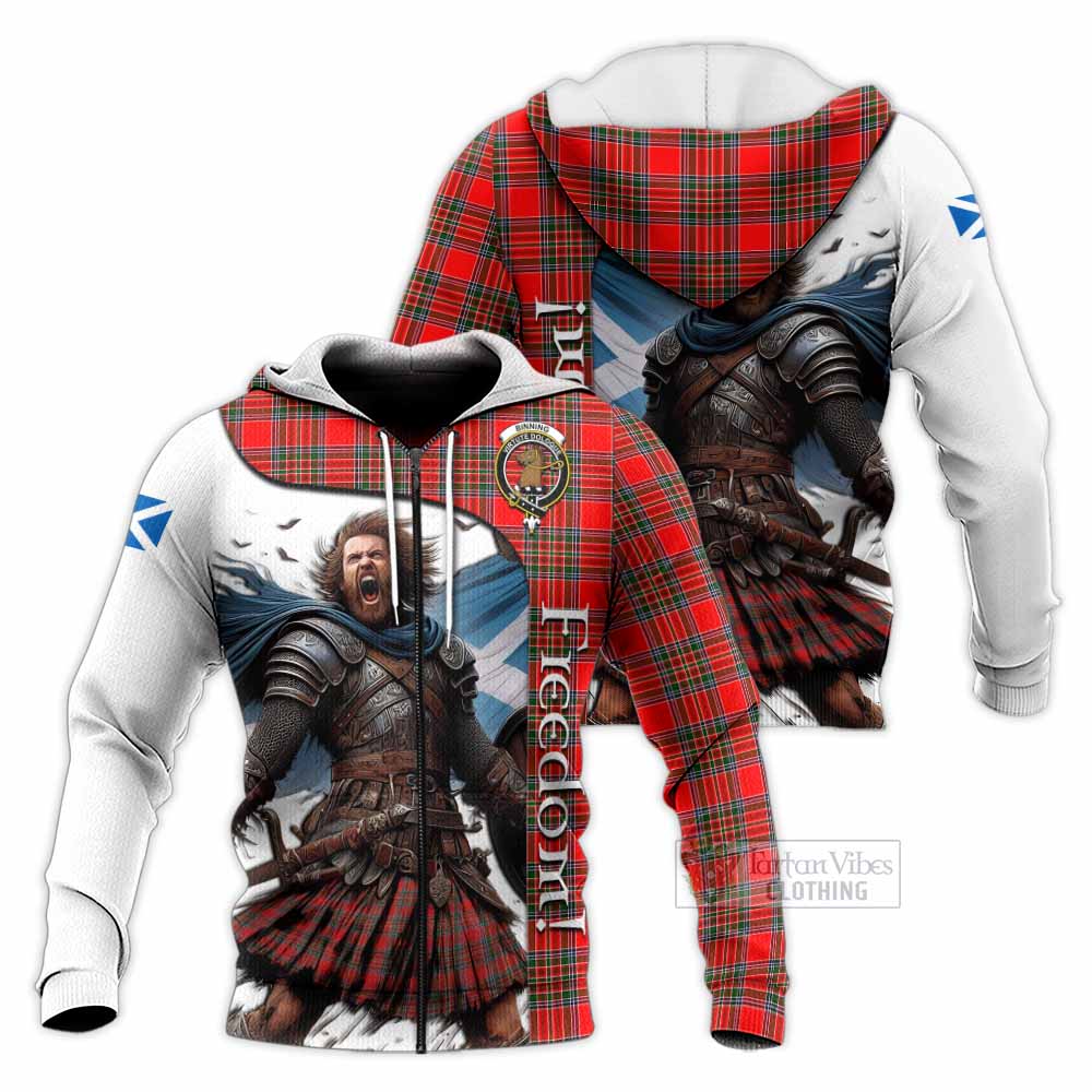 Tartan Vibes Clothing Binning Crest Tartan Knitted Hoodie Inspired by the Freedom of Scottish Warrior