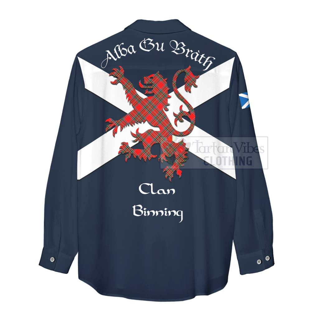 Tartan Vibes Clothing Binning Tartan Lion Rampant Women's Casual Shirt Proudly Display Your Heritage with Alba Gu Brath and Clan Name