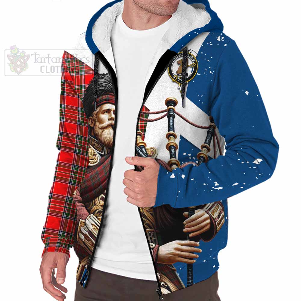 Tartan Vibes Clothing Binning Tartan Sherpa Hoodie with Family Crest Scottish Bagpiper Vibes