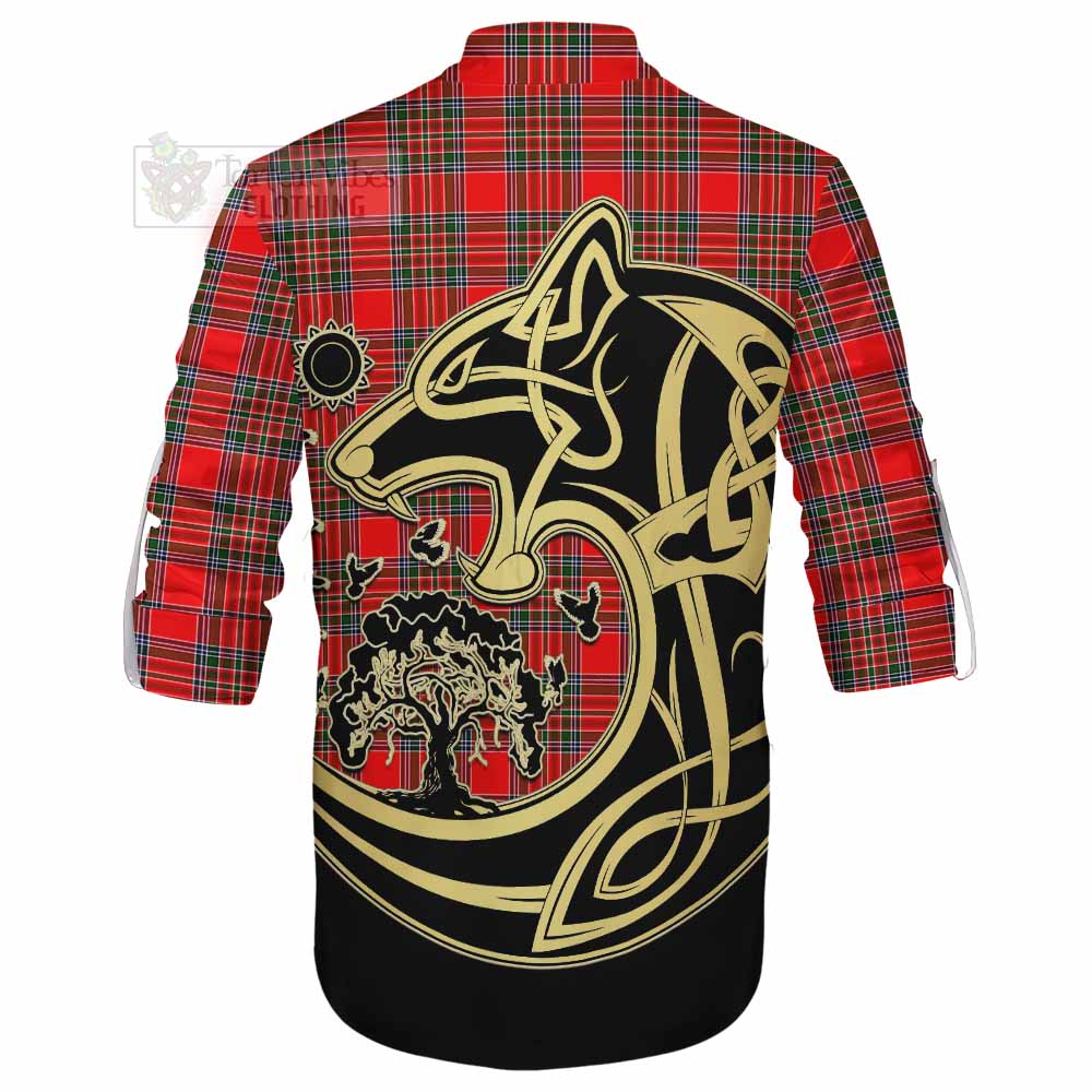 Tartan Vibes Clothing Binning Tartan Ghillie Kilt Shirt with Family Crest Celtic Wolf Style