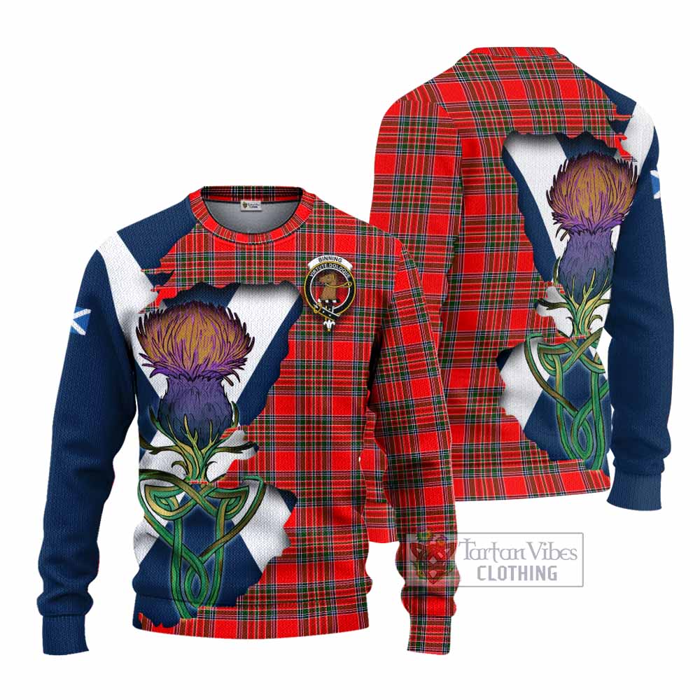 Binning Tartan Family Crest Knitted Sweater Scottish Thistle Celtic Inspired - Tartan Vibes Clothing