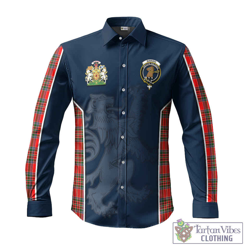 Tartan Vibes Clothing Binning Tartan Long Sleeve Button Up Shirt with Family Crest and Lion Rampant Vibes Sport Style