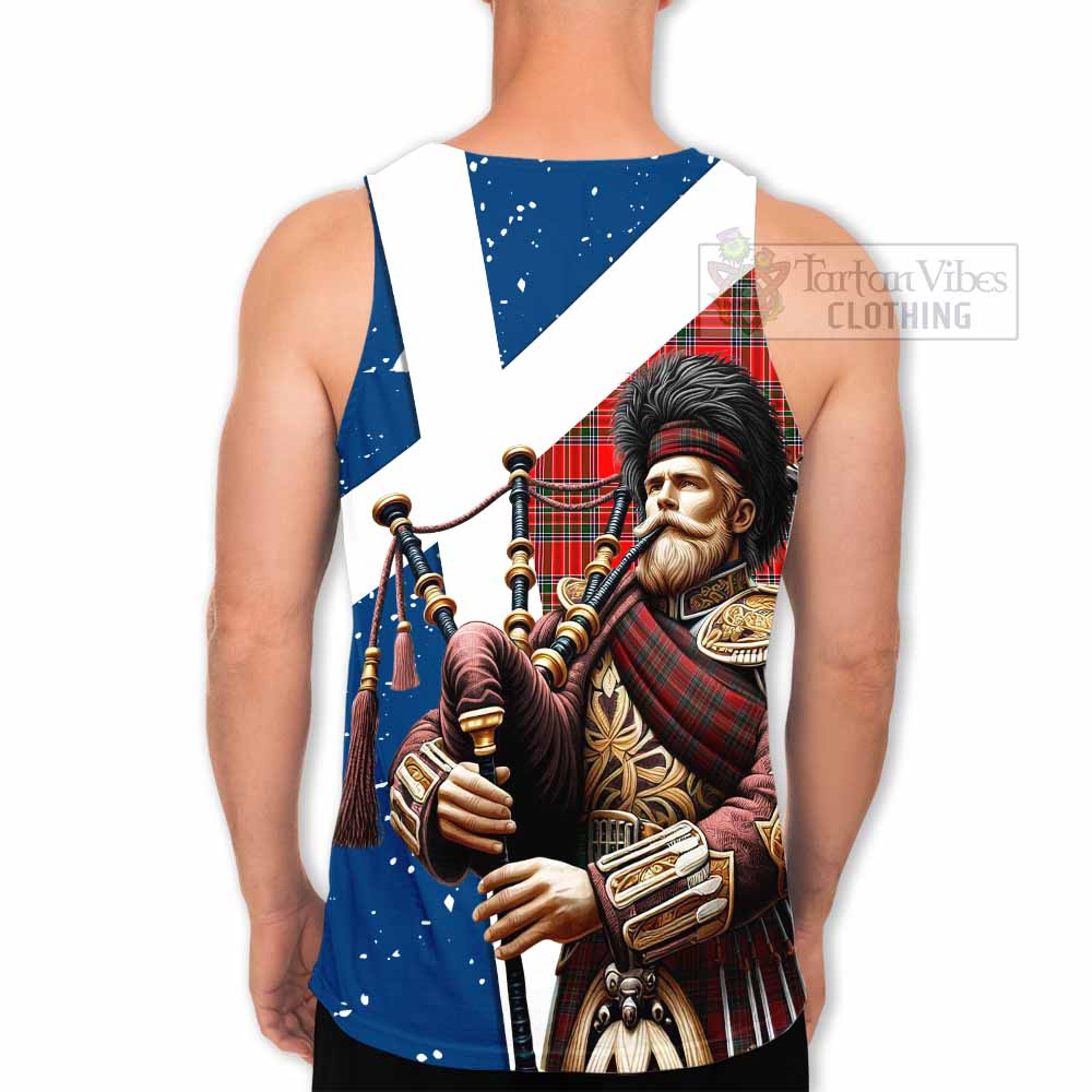 Binning Tartan Men's Tank Top with Family Crest Scottish Bagpiper Vibes