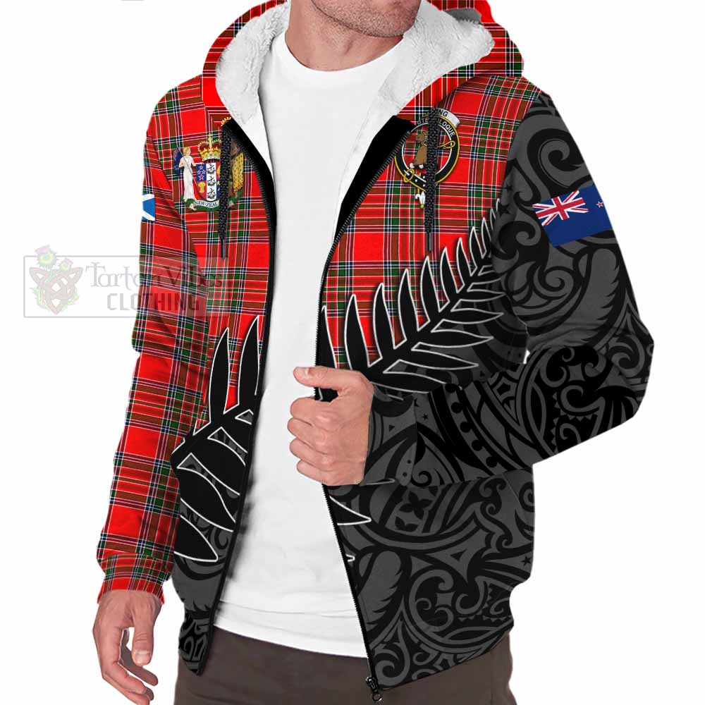 Tartan Vibes Clothing Binning Crest Tartan Sherpa Hoodie with New Zealand Silver Fern Half Style