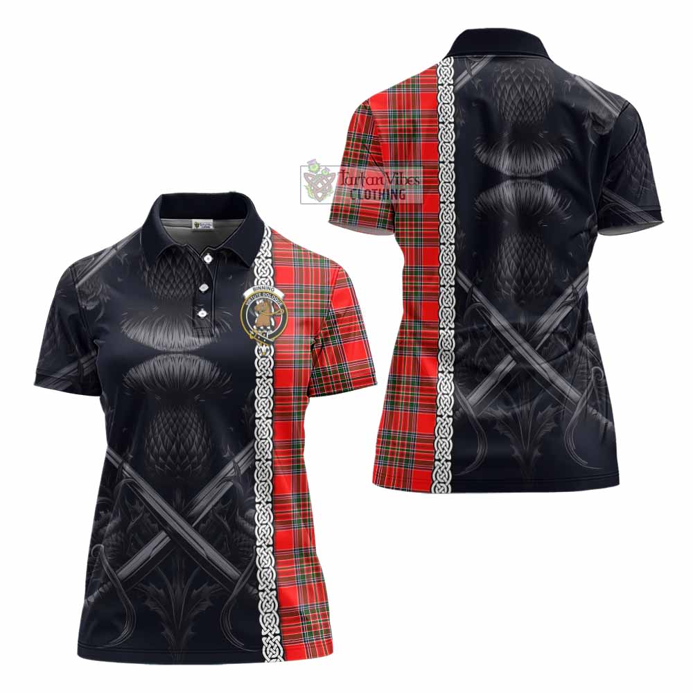 Tartan Vibes Clothing Binning Tartan Women's Polo Shirt with Family Crest Cross Sword Thistle Celtic Vibes