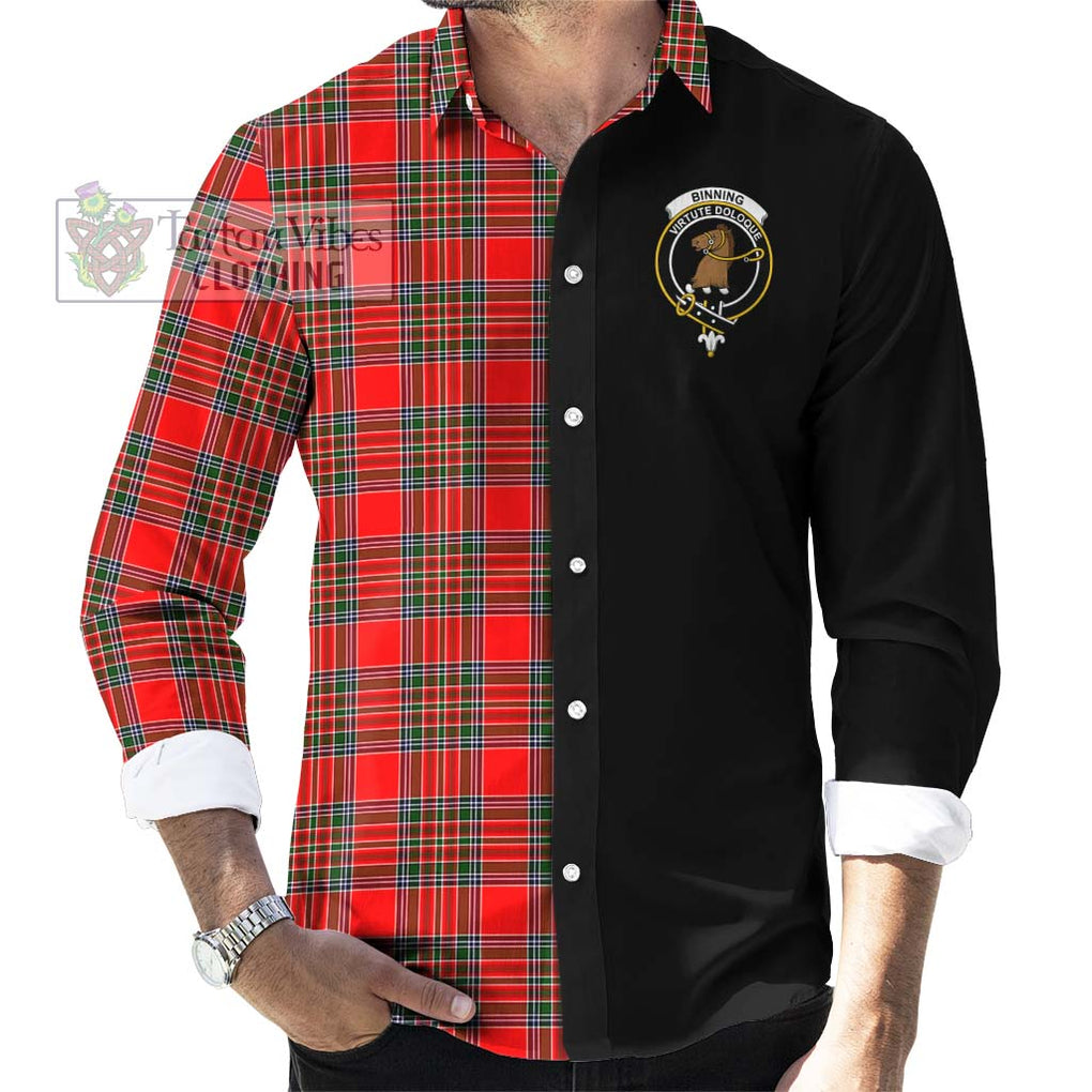 Binning Tartan Long Sleeve Button Shirt with Family Crest and Half Of Me Style - Tartanvibesclothing Shop