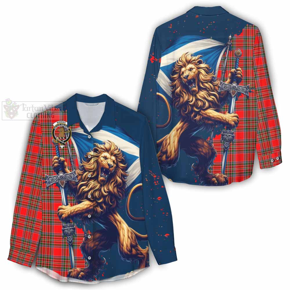 Tartan Vibes Clothing Binning Tartan Family Crest Women's Casual Shirt with Scottish Majestic Lion