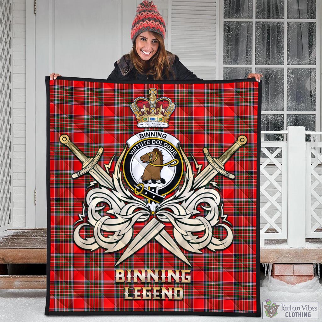 Tartan Vibes Clothing Binning Tartan Quilt with Clan Crest and the Golden Sword of Courageous Legacy