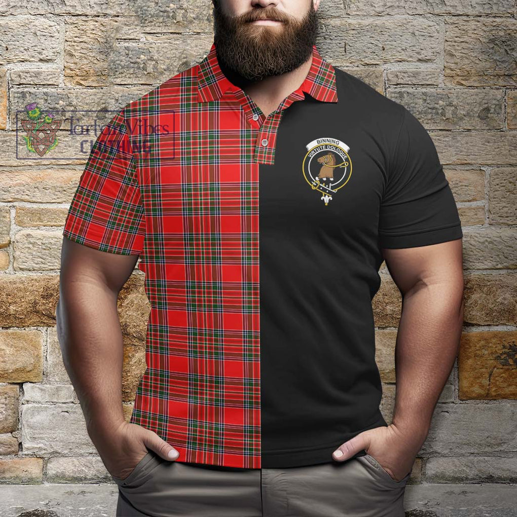 Binning Tartan Polo Shirt with Family Crest and Half Of Me Style - Tartanvibesclothing Shop