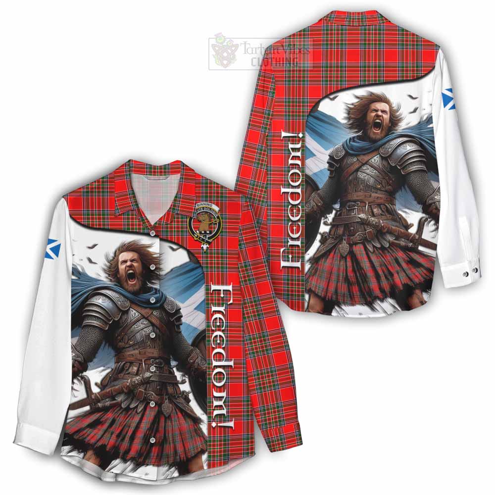 Tartan Vibes Clothing Binning Crest Tartan Women's Casual Shirt Inspired by the Freedom of Scottish Warrior