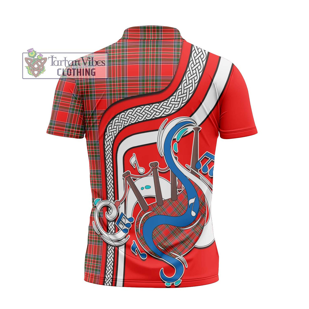 Binning Tartan Zipper Polo Shirt with Epic Bagpipe Style - Tartanvibesclothing Shop