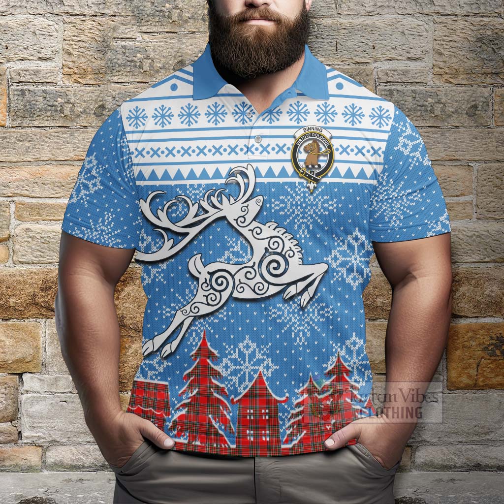 Tartan Vibes Clothing Binning Clan Christmas Polo Shirt Celtic Reindeer Style