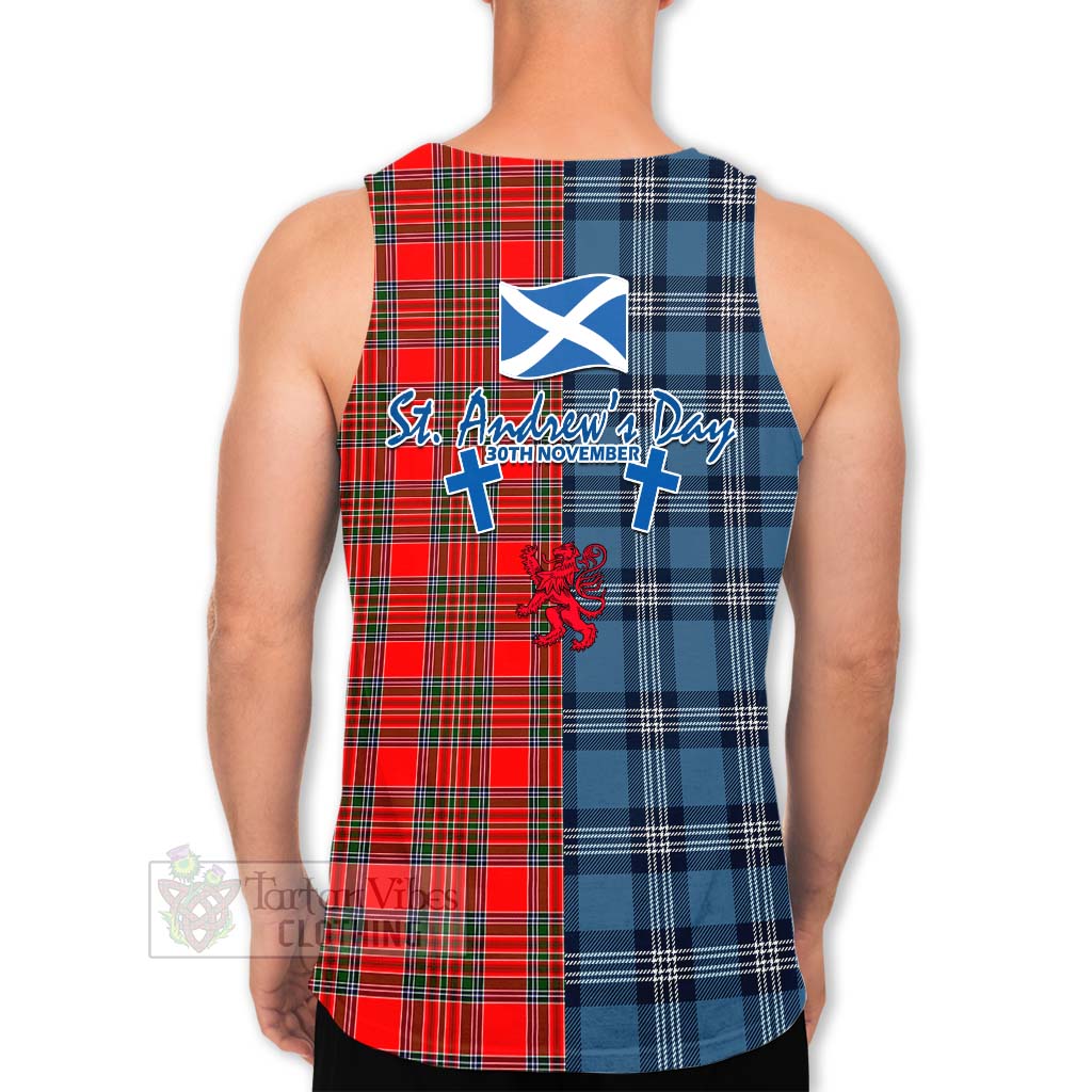 Tartan Vibes Clothing Binning Tartan Men's Tank Top Happy St. Andrew's Day Half Tartan Style