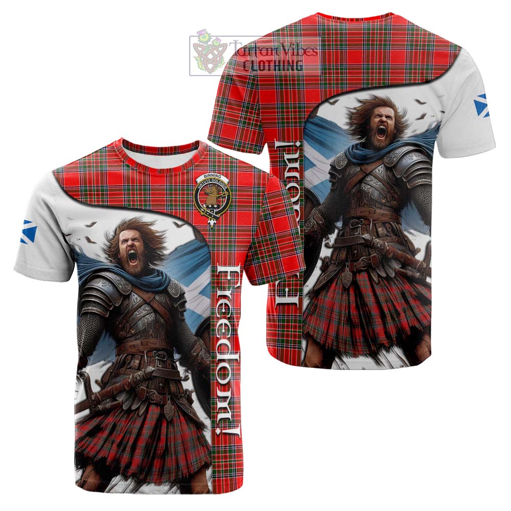 Tartan Vibes Clothing Binning Crest Tartan Cotton T-shirt Inspired by the Freedom of Scottish Warrior