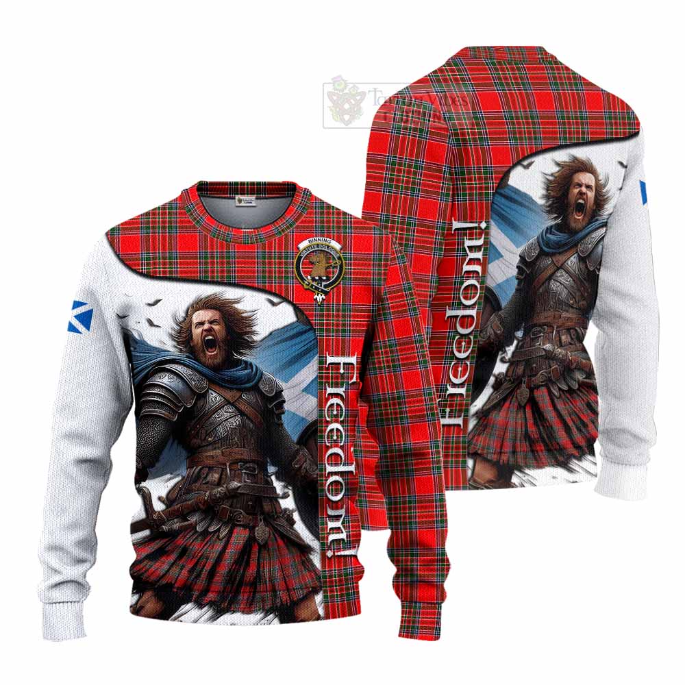 Tartan Vibes Clothing Binning Crest Tartan Knitted Sweater Inspired by the Freedom of Scottish Warrior