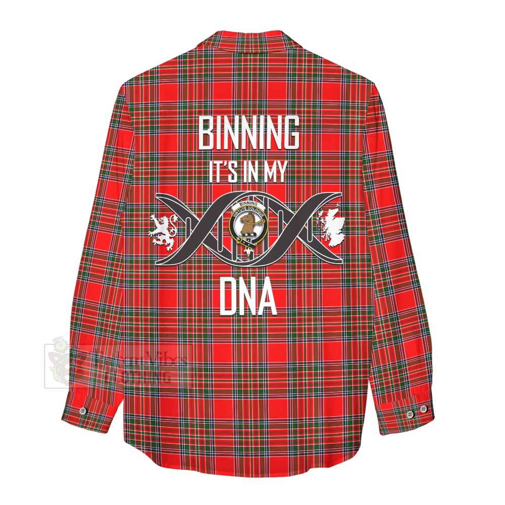 Tartan Vibes Clothing Binning Tartan Women's Casual Shirt with Family Crest DNA In Me Style