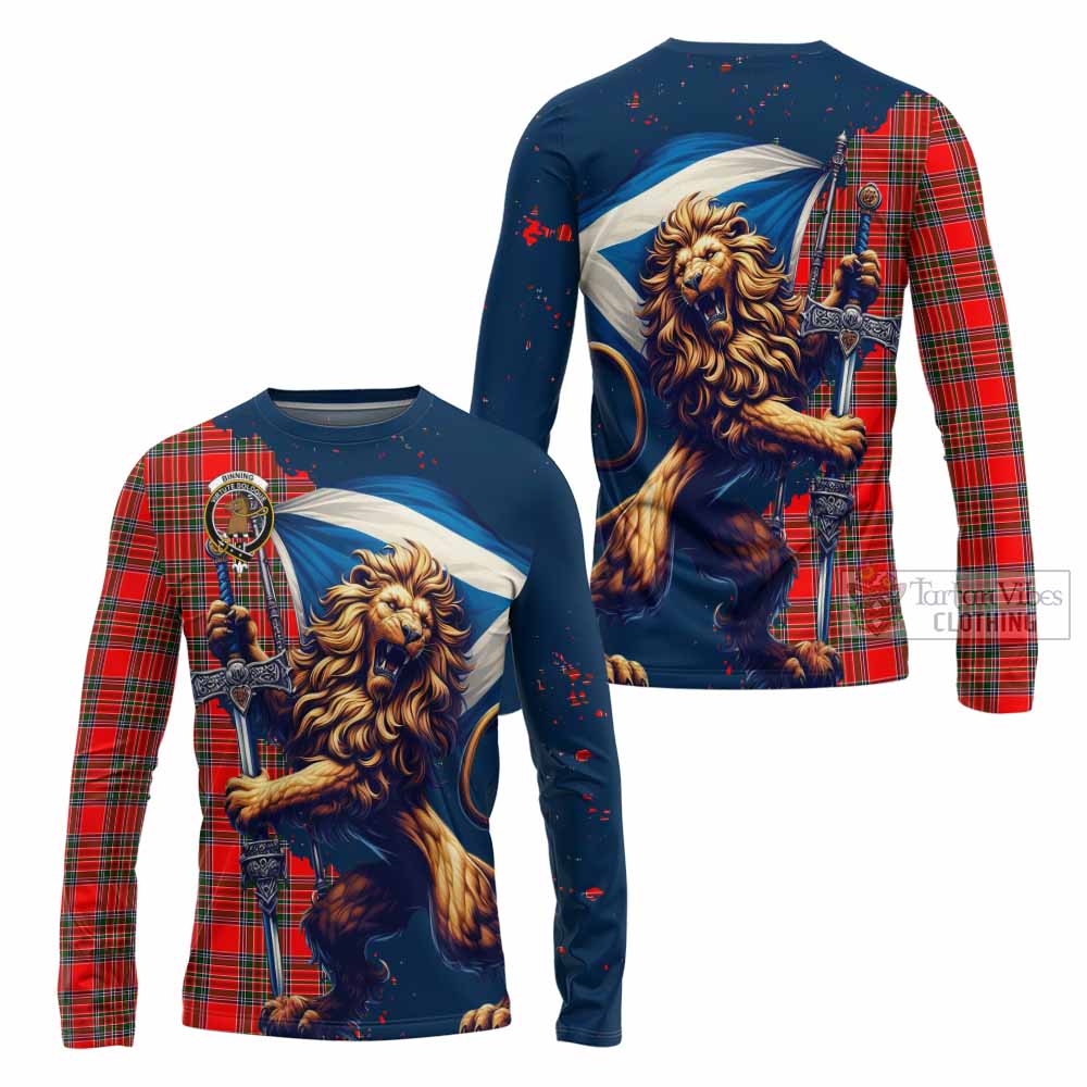 Tartan Vibes Clothing Binning Tartan Family Crest Long Sleeve T-Shirt with Scottish Majestic Lion