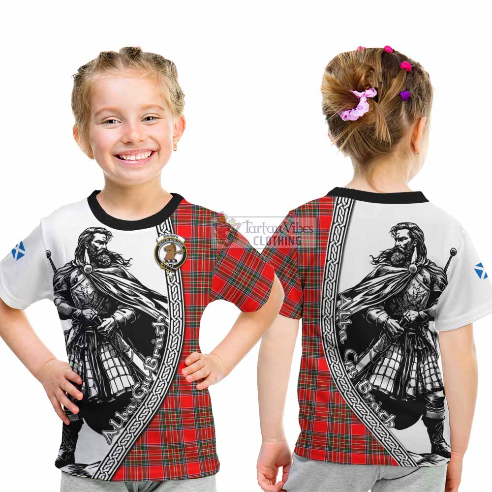 Binning Tartan Clan Crest Kid T-Shirt with Highlander Warrior Celtic Style