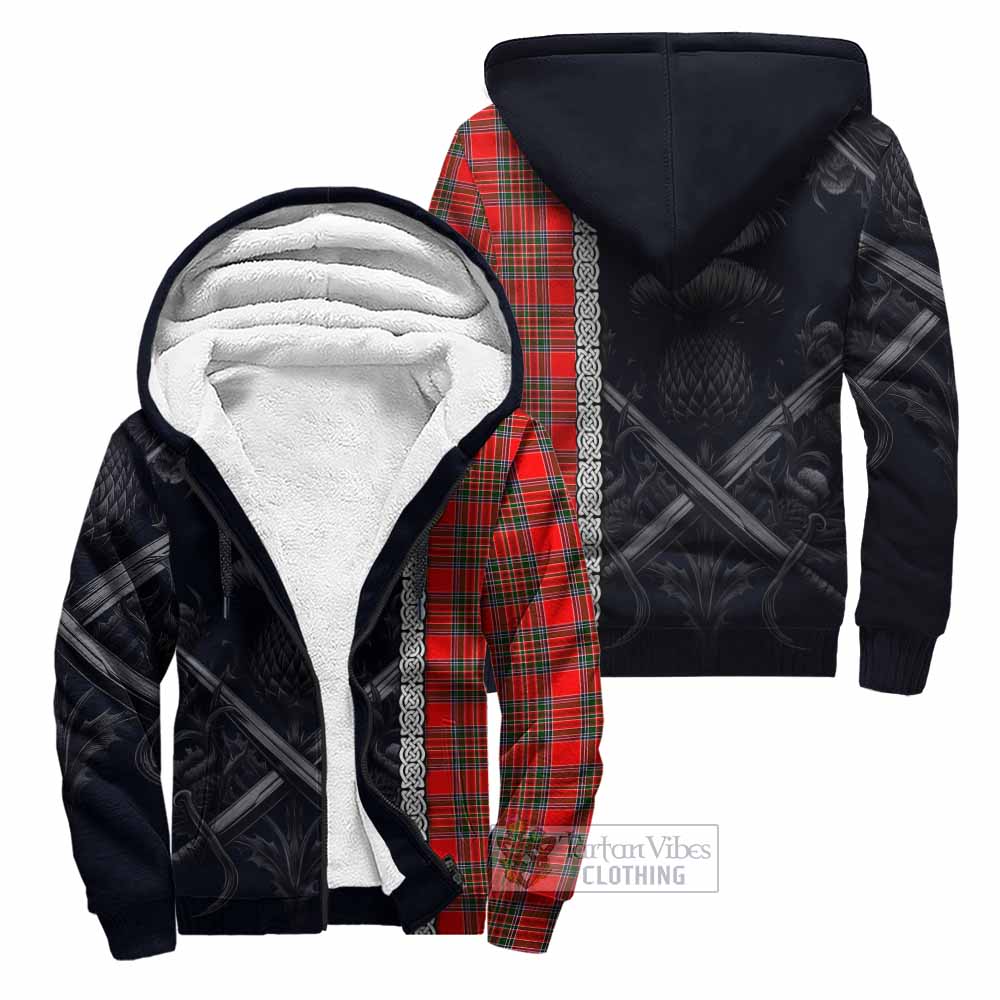 Tartan Vibes Clothing Binning Tartan Sherpa Hoodie with Family Crest Cross Sword Thistle Celtic Vibes