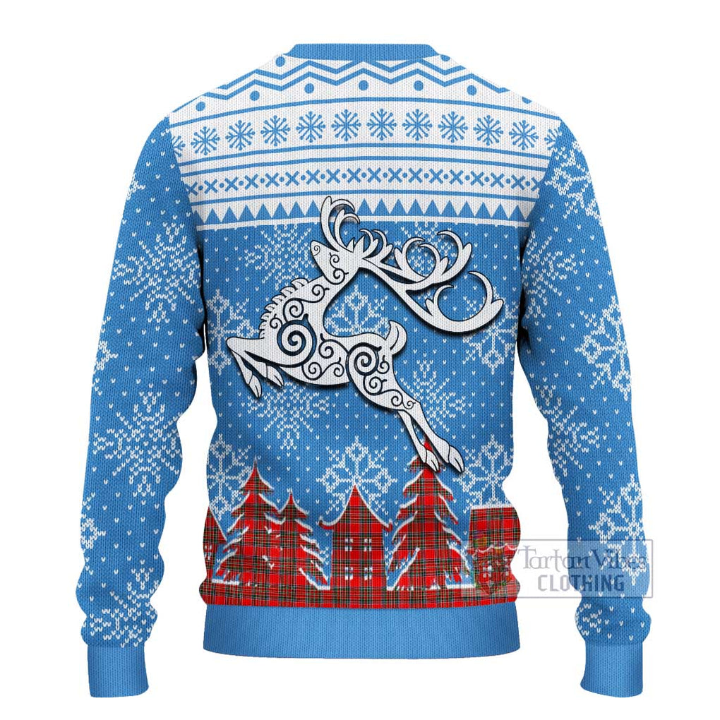 Tartan Vibes Clothing Binning Clan Christmas Ugly Sweater with Tartan and Celtic Raindeer Style