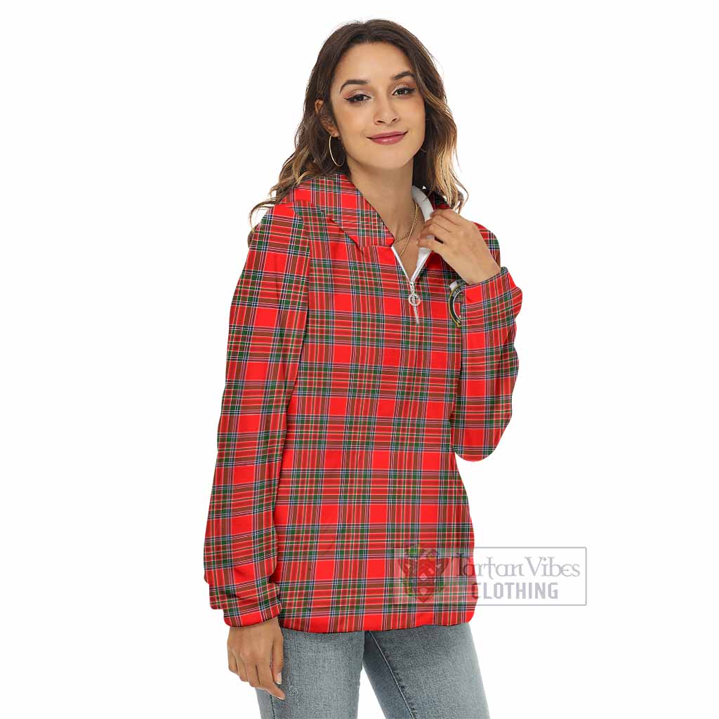 Tartan Vibes Clothing Binning Tartan Crest Women's Borg  Half Zip Fleece Hoodie