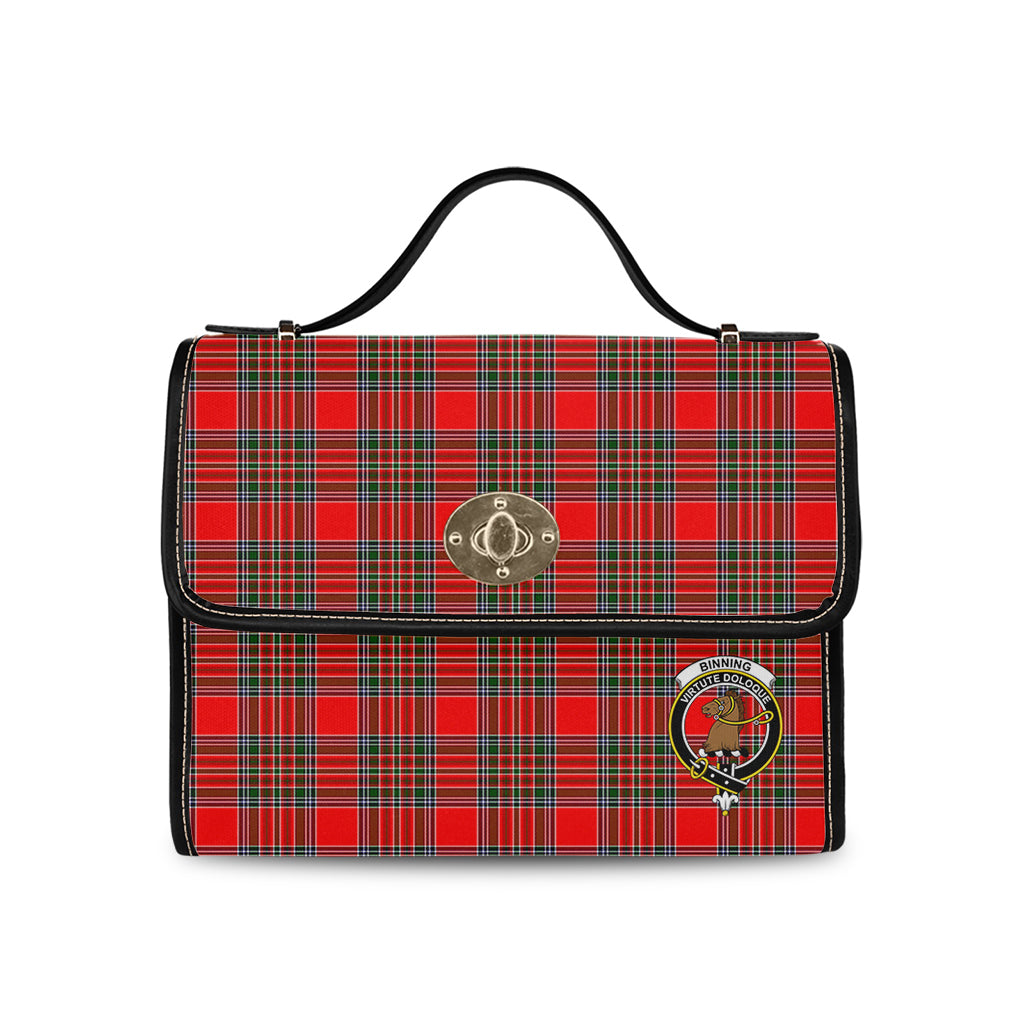 Binning Tartan Leather Strap Waterproof Canvas Bag with Family Crest - Tartanvibesclothing