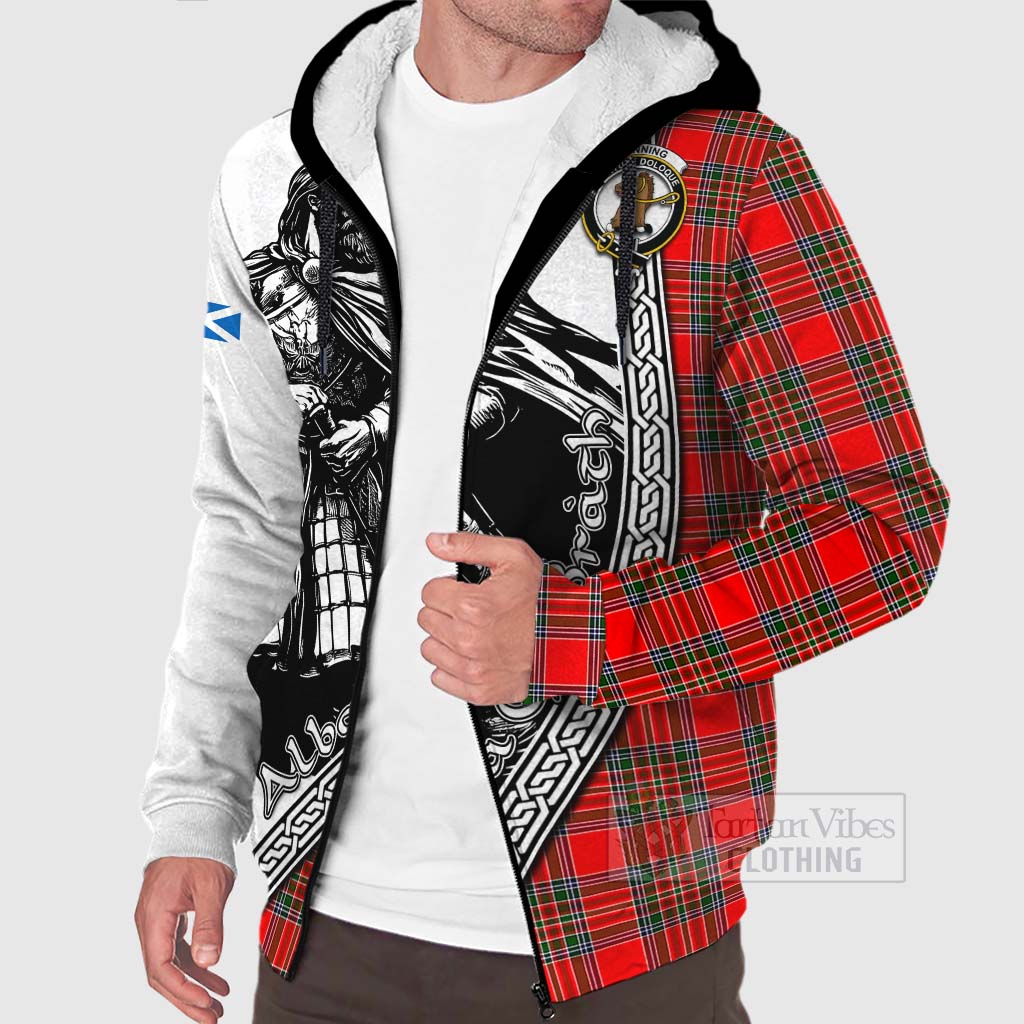 Tartan Vibes Clothing Binning Tartan Clan Crest Sherpa Hoodie with Highlander Warrior Celtic Style