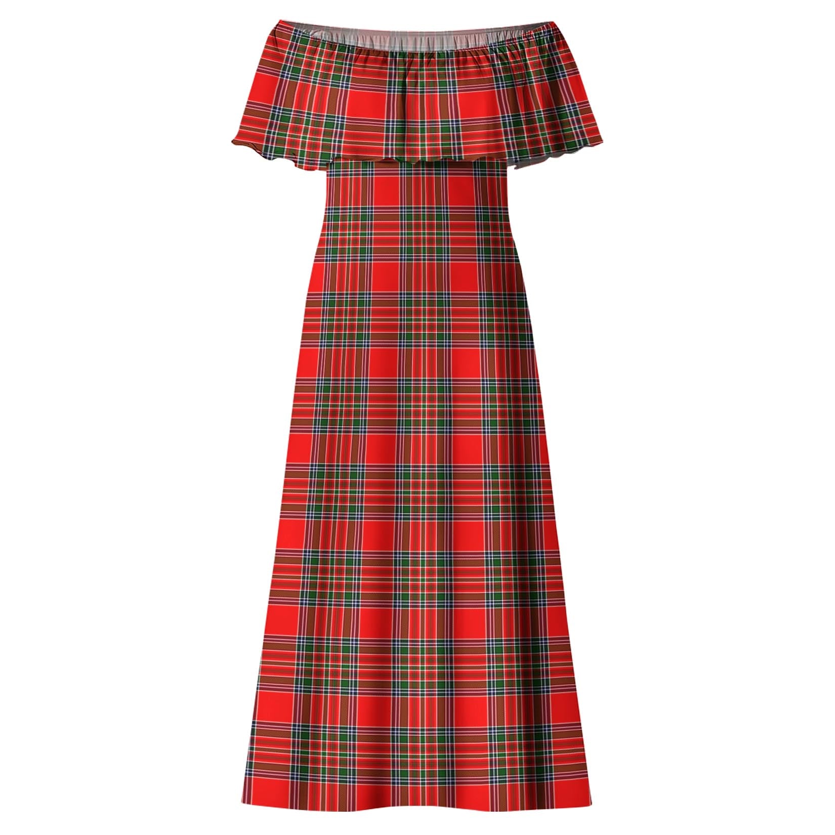 Binning Tartan Off Shoulder Long Dress - Tartanvibesclothing