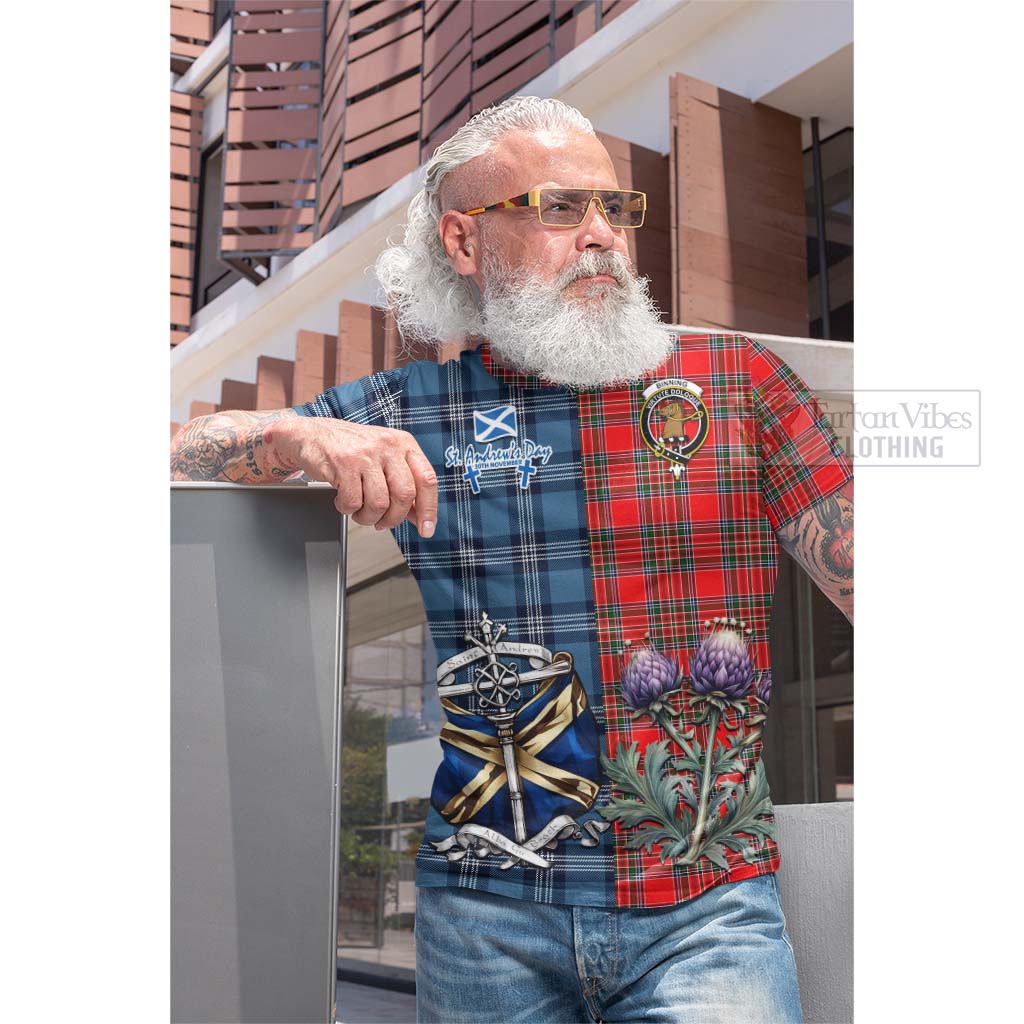 Tartan Vibes Clothing Binning Tartan Cotton T-shirt Happy St. Andrew's Day Half Tartan Style