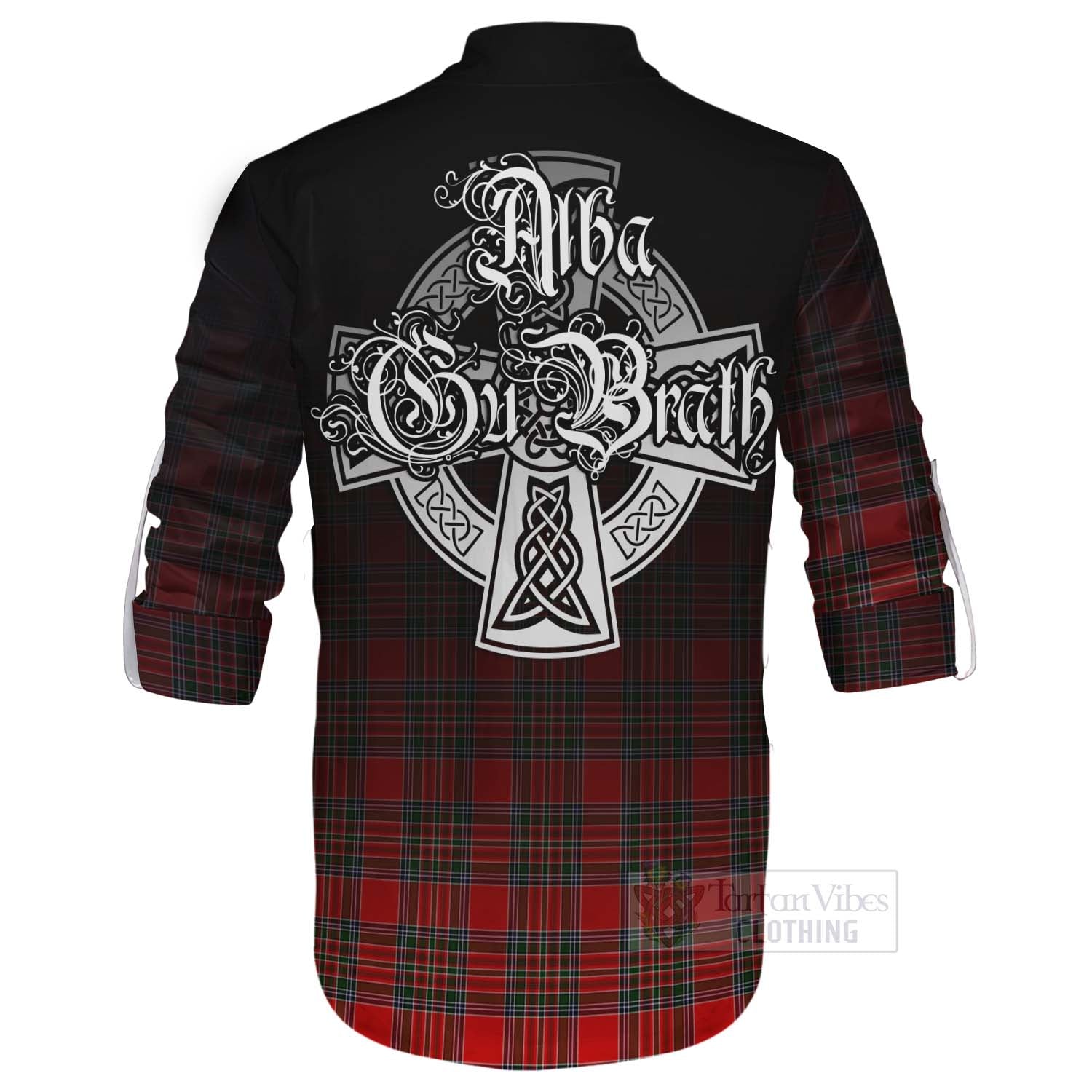 Tartan Vibes Clothing Binning Tartan Ghillie Kilt Shirt Featuring Alba Gu Brath Family Crest Celtic Inspired