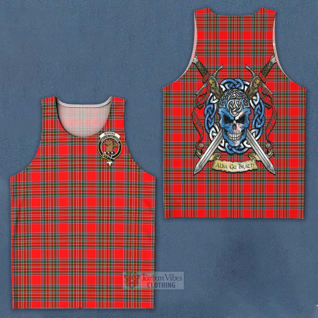 Tartan Vibes Clothing Binning Tartan Men's Tank Top with Family Crest Celtic Skull Style